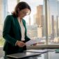 Businesswoman reviewing push payment documents