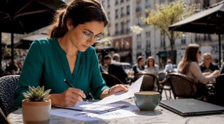 Fraud analyst reviewing financial reports in office