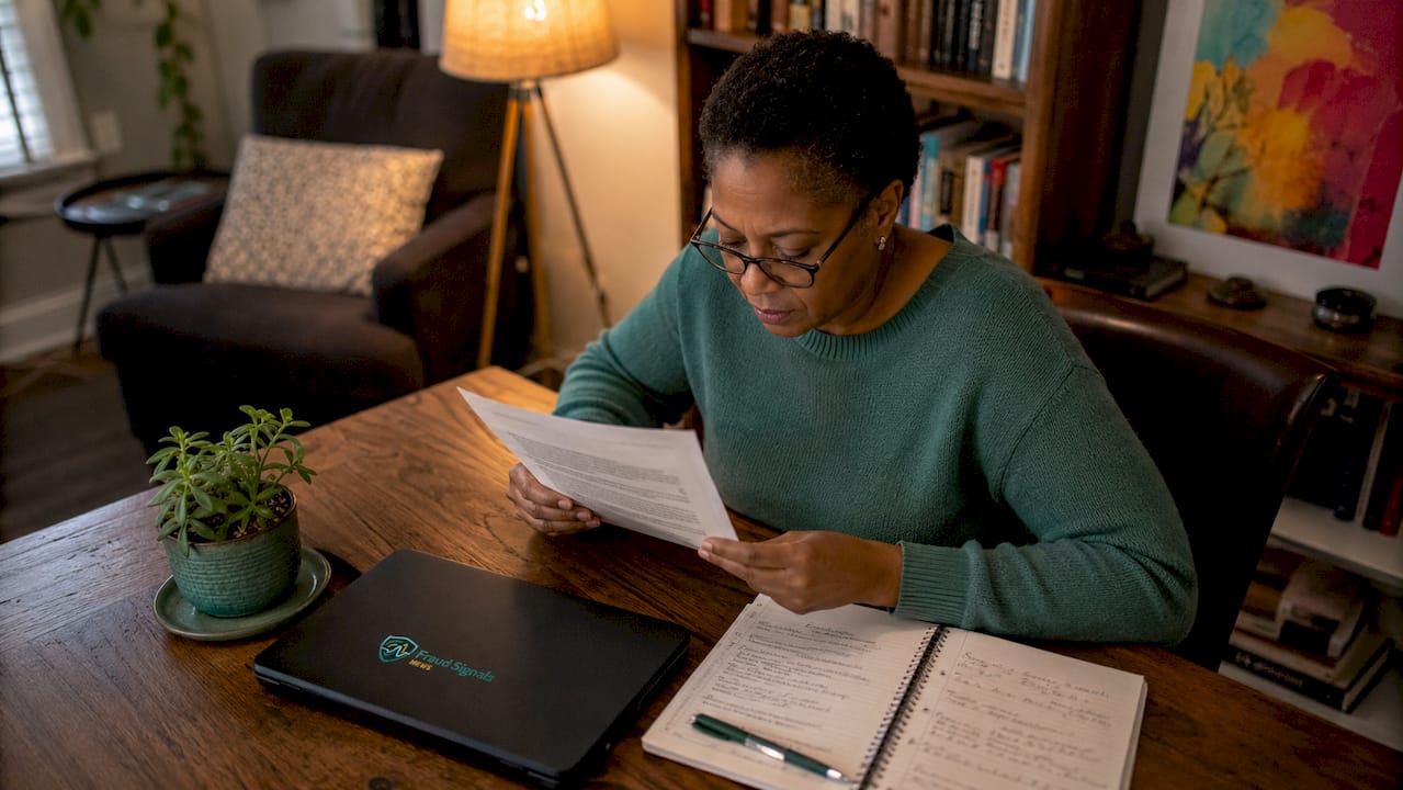 Woman reviewing identity protection law document