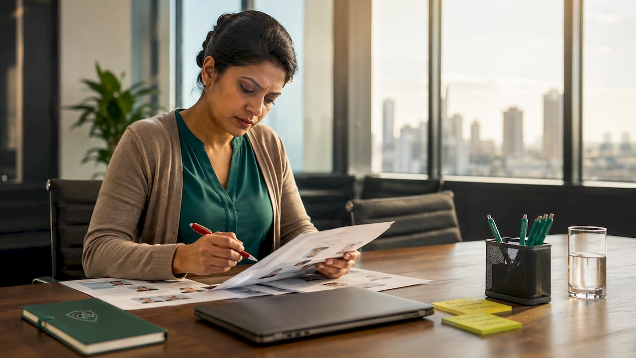 Compliance officer reviewing identity proofing documents