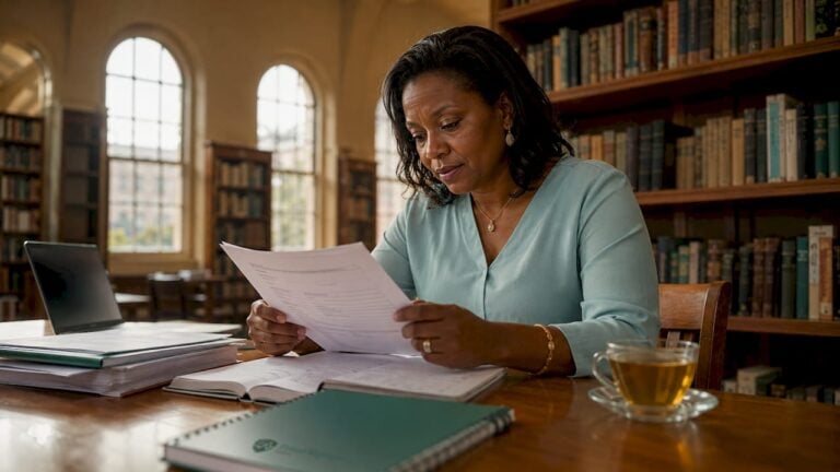 Financial fraud analyst reviewing bank applications