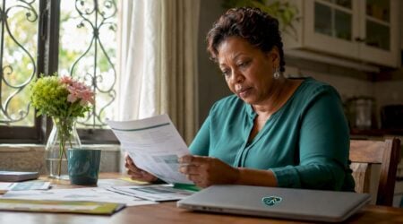 Woman studying phishing training materials