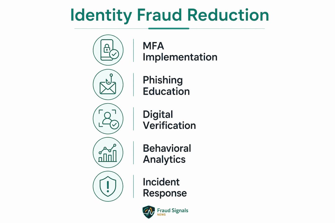 Infographic illustrating identity fraud reduction steps