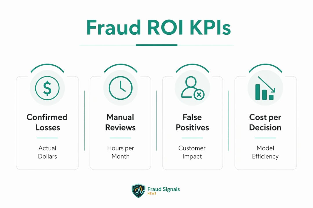 Infographic showing key fraud prevention ROI KPIs