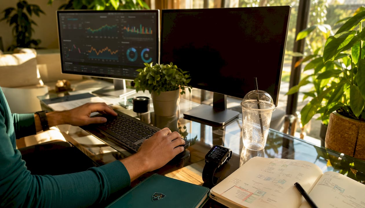 Hands typing at fraud signal capture workstation