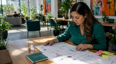 Data analyst reviewing credit fraud detection workflow