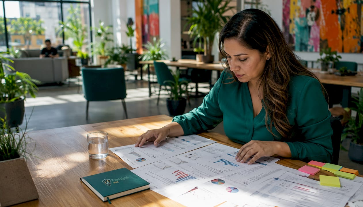 Data analyst reviewing credit fraud detection workflow