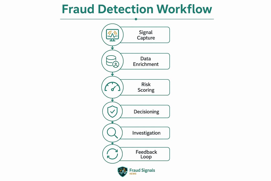 Infographic showing stages of credit fraud detection workflow