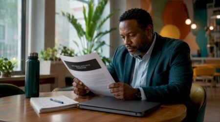 Compliance officer reviewing anti-fraud documents