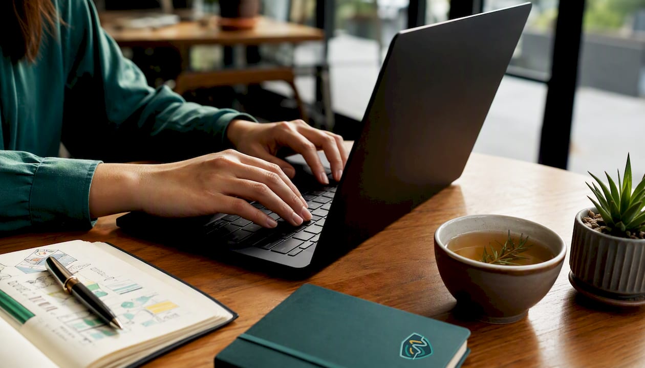 Hands typing on laptop keyboard