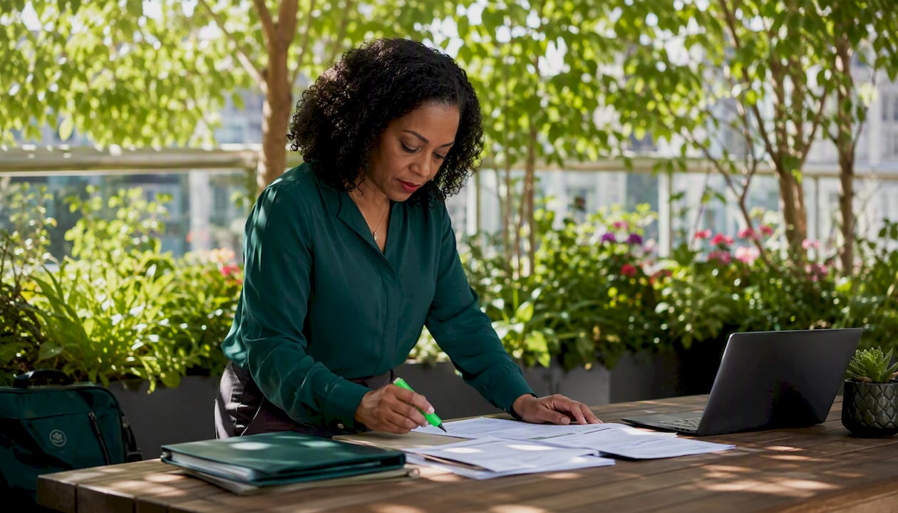 Compliance officer reviewing regulatory documents