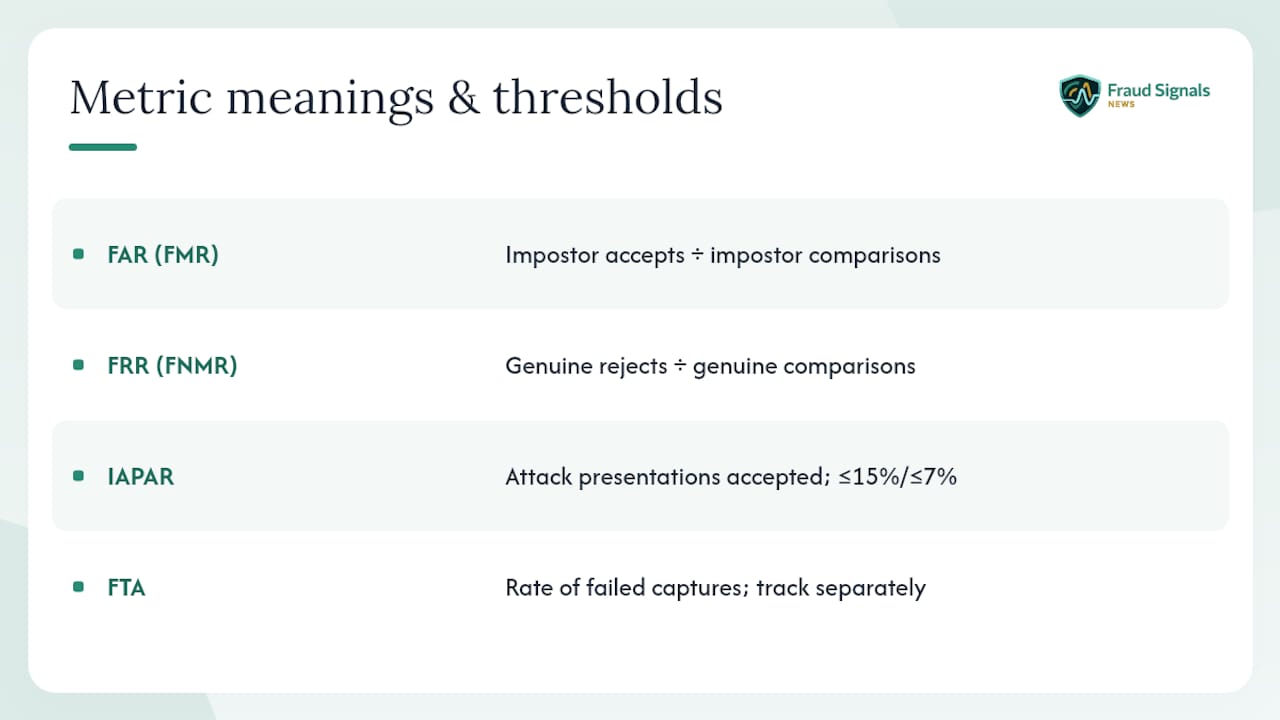 Comparison chart of four biometric fraud control metrics