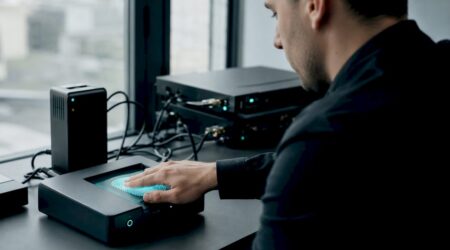 Close-up of biometric fingerprint scanning