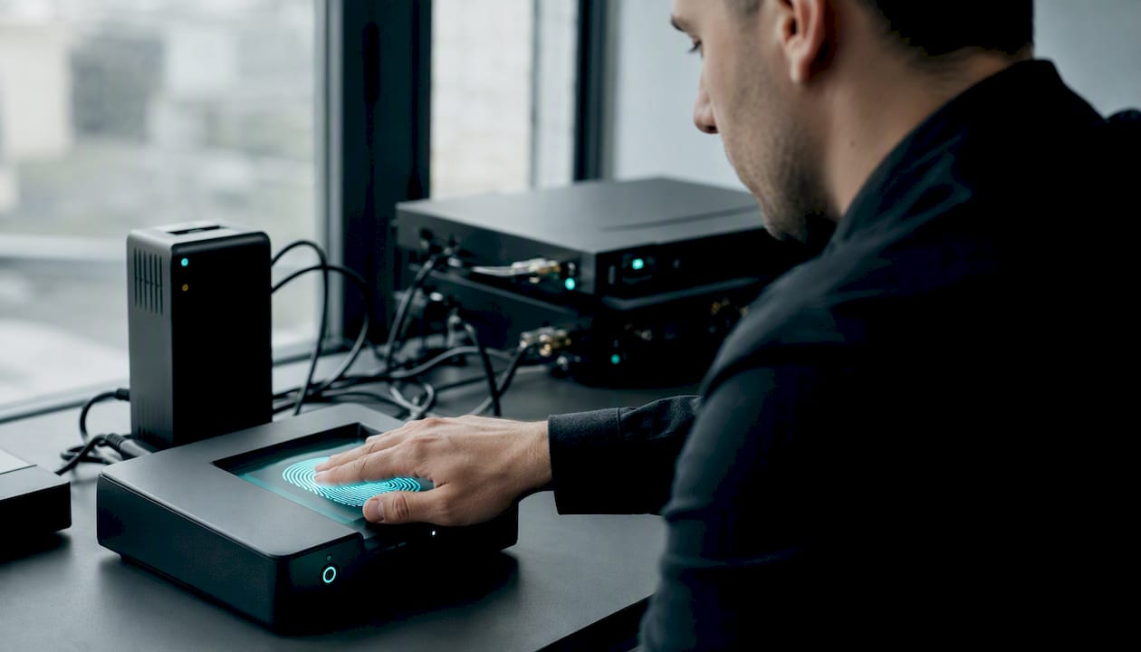 Close-up of biometric fingerprint scanning