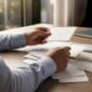 Hands verifying identity documents on desk