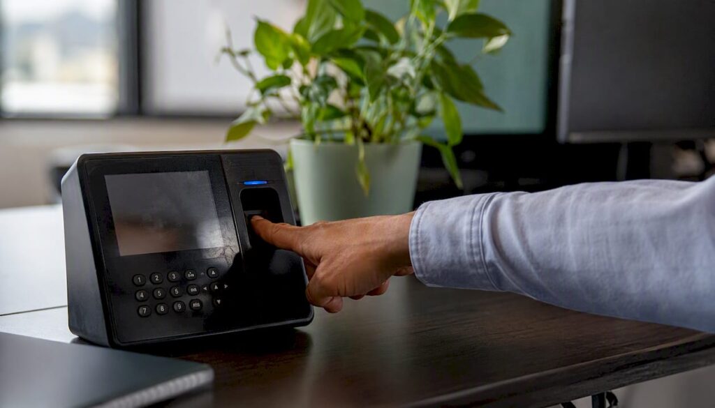 Hand using biometric fingerprint scanner
