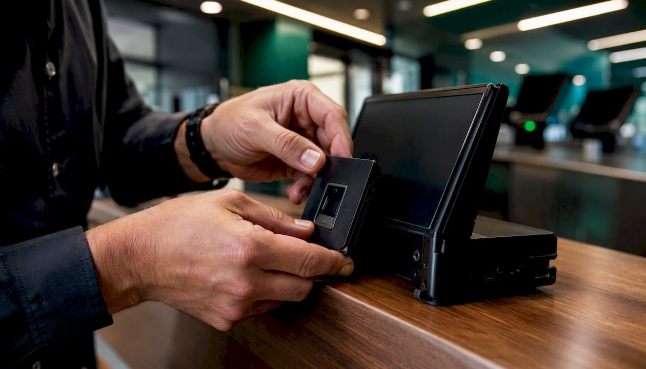 Hands installing fingerprint sensor device