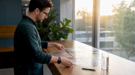 Person adjusting fraud KPI charts overlays
