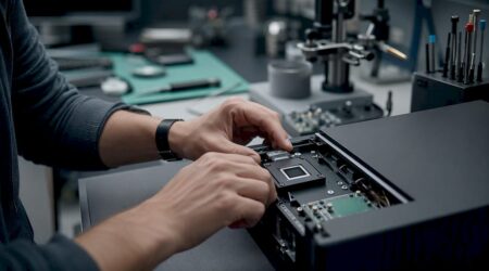 Hands installing biometric sensor device