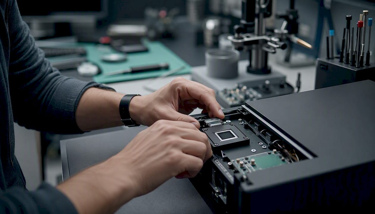 Hands installing biometric sensor device