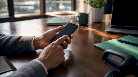 Hand entering authentication answer on smartphone