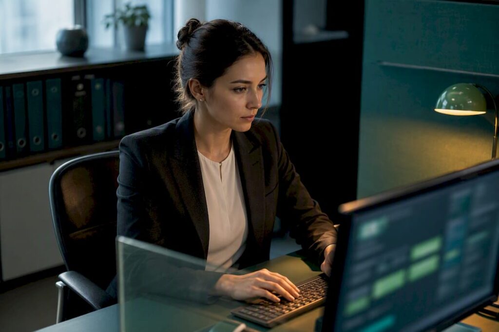 Compliance analyst reviewing business verification case