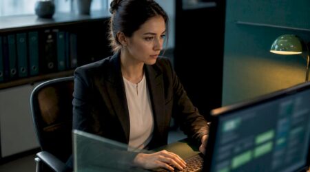Compliance analyst reviewing business verification case