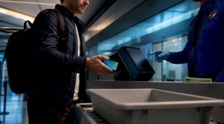 Traveler presenting digital ID at checkpoint