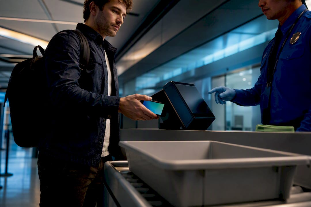 Traveler presenting digital ID at checkpoint