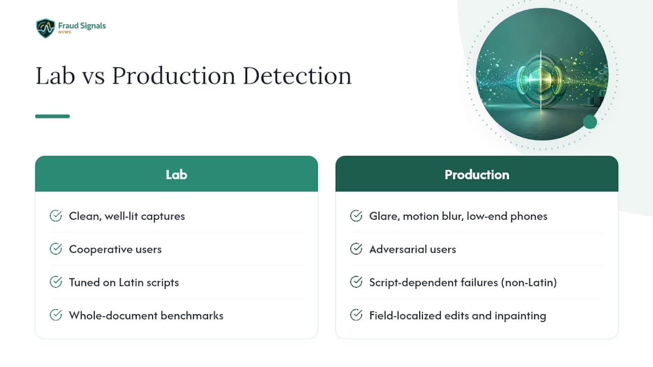 Why Lab Benchmarks Overstate Real-World Detection — overview diagram