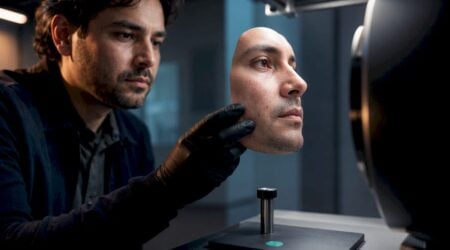 Engineer testing biometric presentation artifact