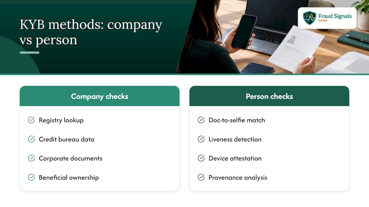 Common KYB verification methods and where person level checks fit — overview diagram