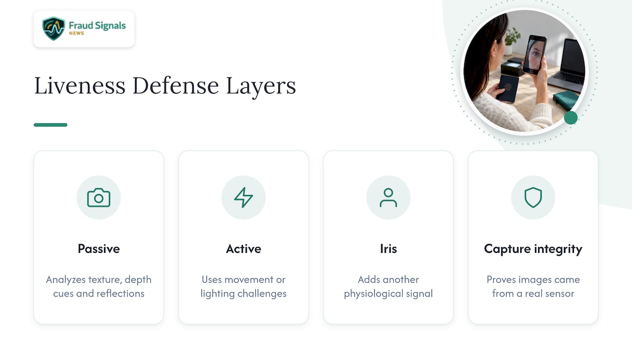 How does liveness detection stop deepfakes and spoofing? — overview diagram