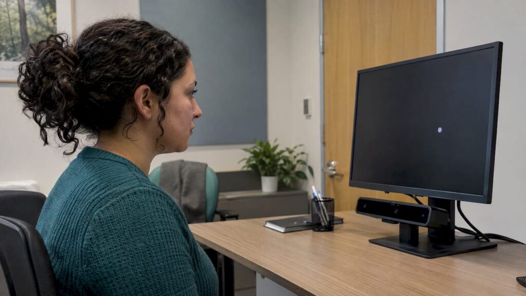Customer completing an eye tracking authentication test