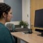 Customer completing an eye tracking authentication test
