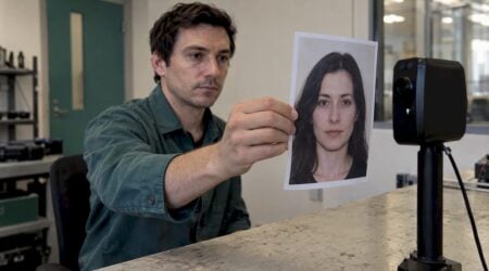 Technician tests a printed face against camera