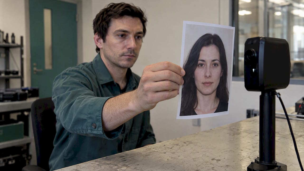 Technician tests a printed face against camera
