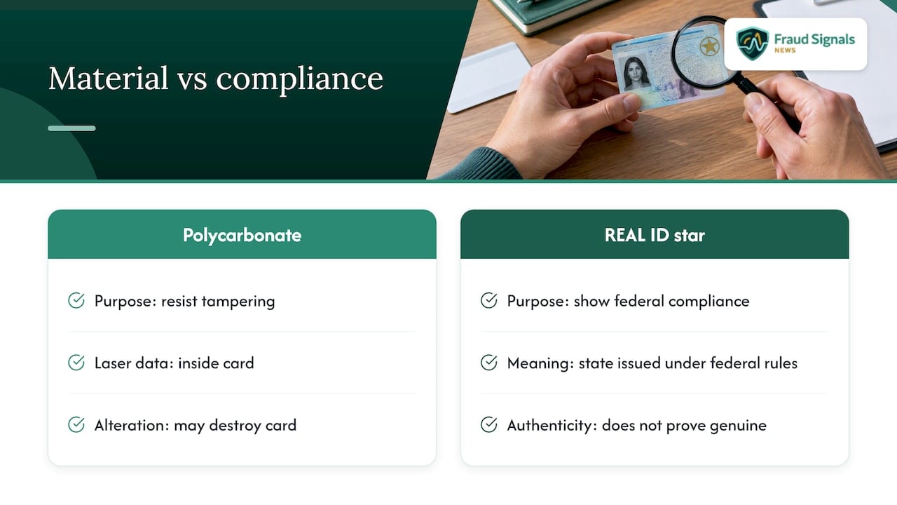 Polycarbonate, laser engraving and the REAL ID star — overview diagram